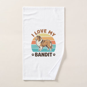 Custom Dog Name Retro Sunset Pet Lover Design_1 Hand Towel