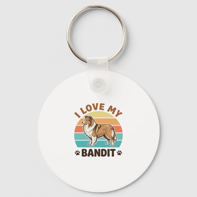 Custom Dog Name Retro Sunset Pet Lover Design_1 Key Ring (Front)