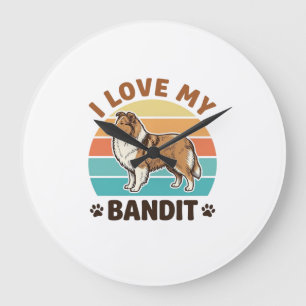 Custom Dog Name Retro Sunset Pet Lover Design_1 Large Clock