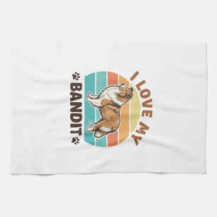 Custom Dog Name Retro Sunset Pet Lover Design_1 Tea Towel