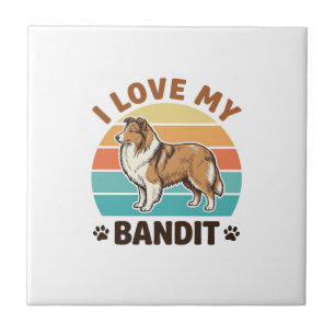 Custom Dog Name Retro Sunset Pet Lover Design_1 Tile