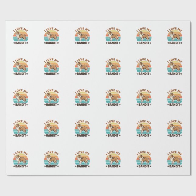Custom Dog Name Retro Sunset Pet Lover Design_1 Wrapping Paper (Flat)