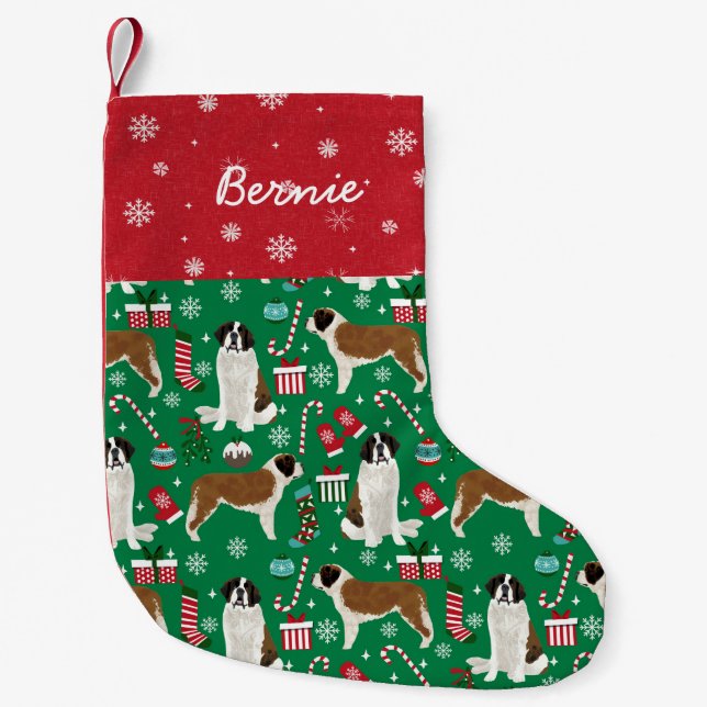 Custom Dog Name Saint Bernard Christmas Small Christmas Stocking (Front)