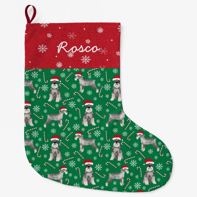 Custom Dog Name Schnauzer Dog Large Christmas Stocking (Front)