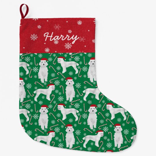 Custom dog name white poodle christmas large christmas stocking