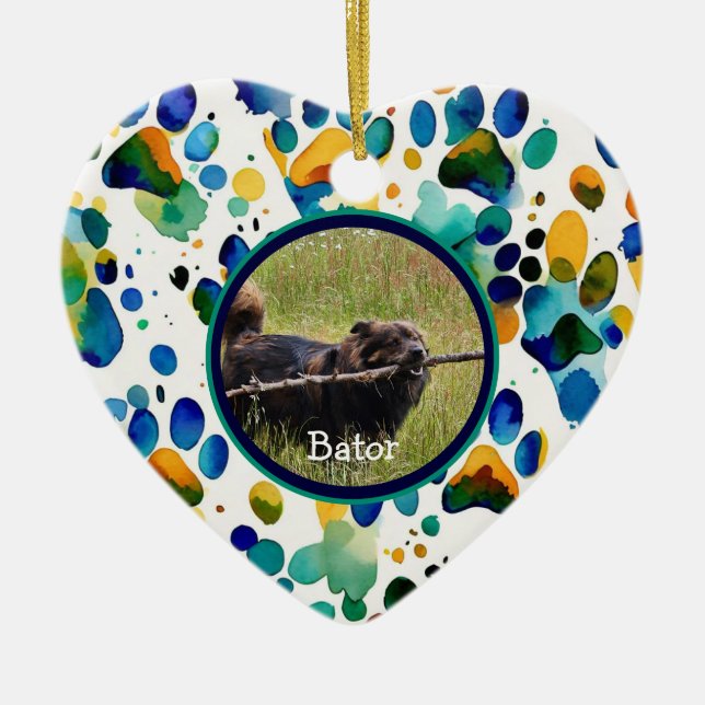 Custom Dog Paw Photo  Ceramic Ornament (Front)