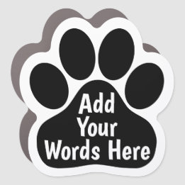 Custom Dog Paw Print Car Magnet - White on Black