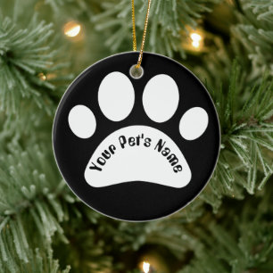 Custom Dog Paw Print Personalised Name Ceramic Orn Tree Decoration