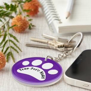 Custom Dog Paw Print Personalised Name Purple Keyc Key Ring