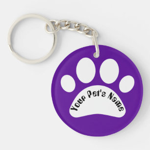 Custom Dog Paw Print Personalised Name Purple Keyc Key Ring