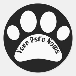 Custom Dog Paw Print Personalised Name Round Stick Classic Round Sticker