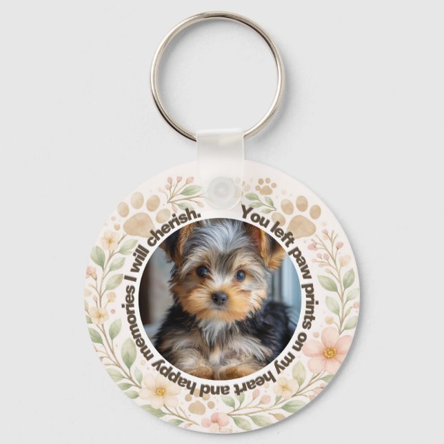 Custom Dog Paw Prints Memorial Key Ring (Front)