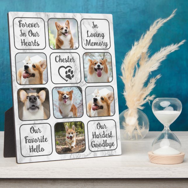 Custom Dog Pet Memorial 7 Photo Marble Your Text F Plaque (Side)