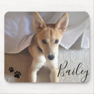 Custom Dog Pet Photo and Script Name Pawprints Mouse Mat