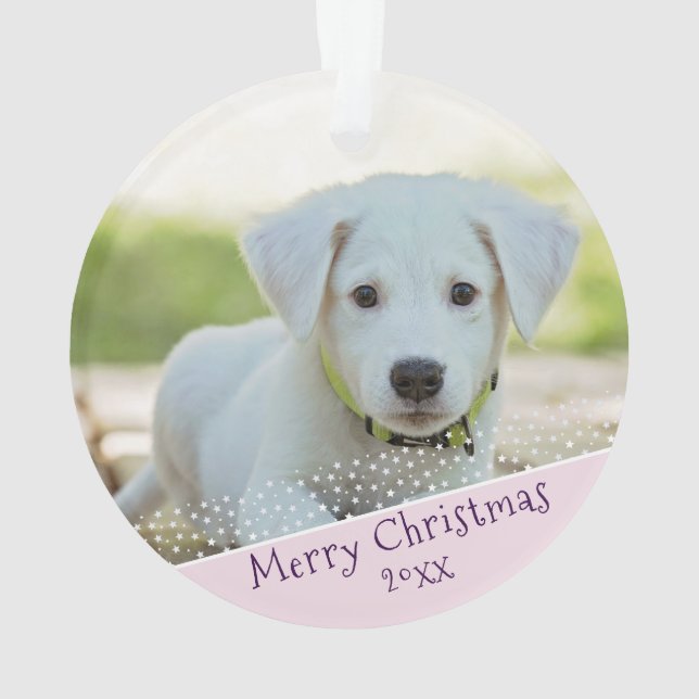 Custom Dog Pet Photo Christmas Pink Keepsake Ornament (Back)