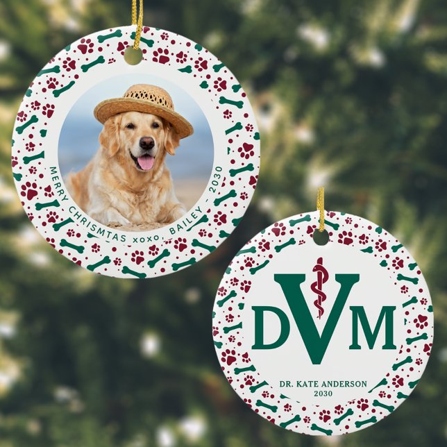 Custom Dog Pet Photo DVM Veterinarian Christmas Ceramic Tree Decoration (Creator Uploaded)