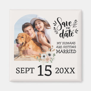 Custom Dog Pet Photo Floral Wedding Save the Date  Magnet