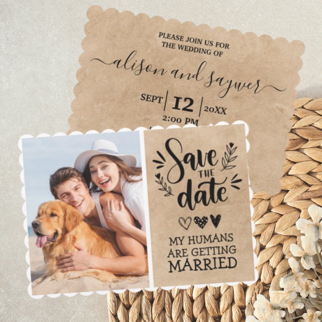 Custom Dog Pet Photo Rustic Save the Date Funny Invitation (Creator Uploaded)