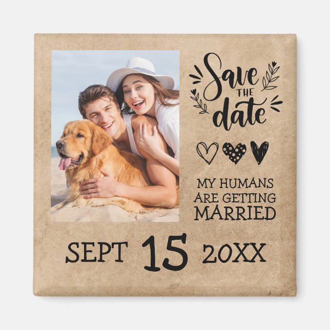 Custom Dog Pet Photo Rustic Save the Date Wedding Magnet (Front)