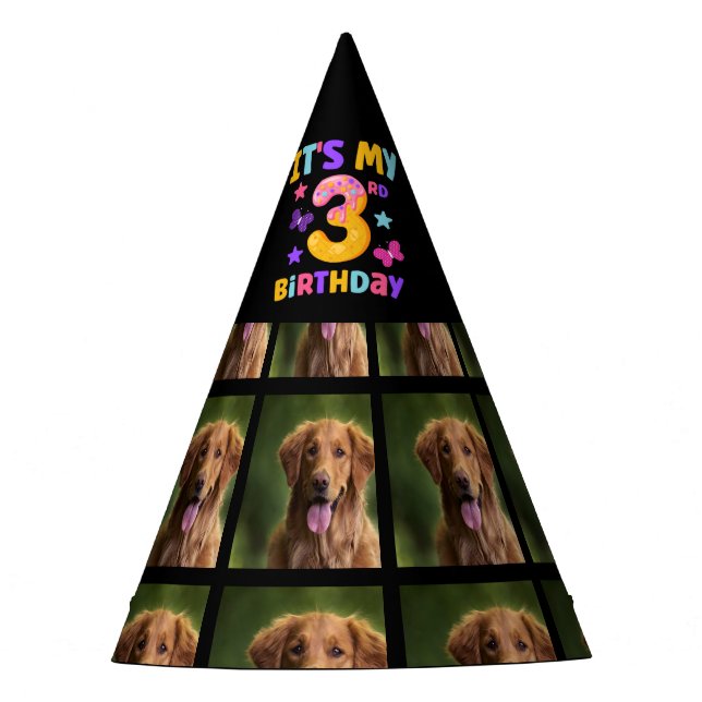 Custom Dog Photo 3rd birthday party  Party Hat (Front)