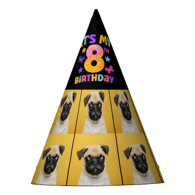 Custom Dog Photo 8th birthday party Party Hat (Front)