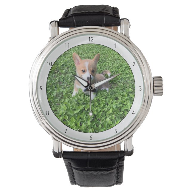 Custom Dog Photo Add Your Own Pet Photograph Round Watch (Front)