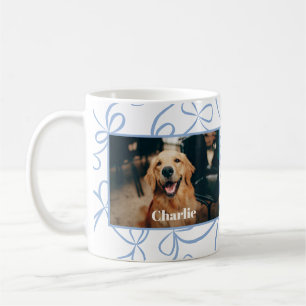 Custom Dog Photo and Name Light Blue Bow Pattern  Coffee Mug