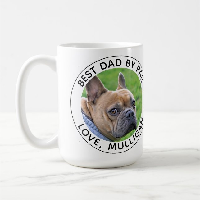 Custom Dog Photo Best Dad By Par Black White Coffee Mug (Left)