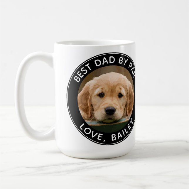 Custom Dog Photo Best Dad By Par Black White Coffee Mug (Left)