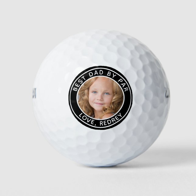 Custom Dog Photo Best Dad By Par Black White Golf  Balls (Front)