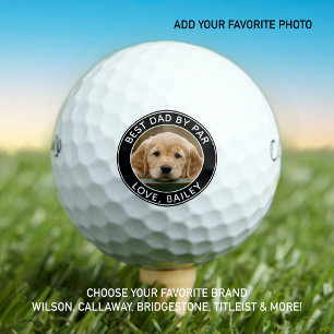 Custom Dog Photo Best Dad By Par Black White Golf Balls