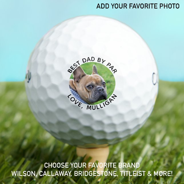 Custom Dog Photo Best Dad By Par Black White Golf Balls (Creator Uploaded)