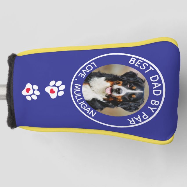 Custom Dog Photo Best Dad By Par Black White Golf Head Cover (Front)