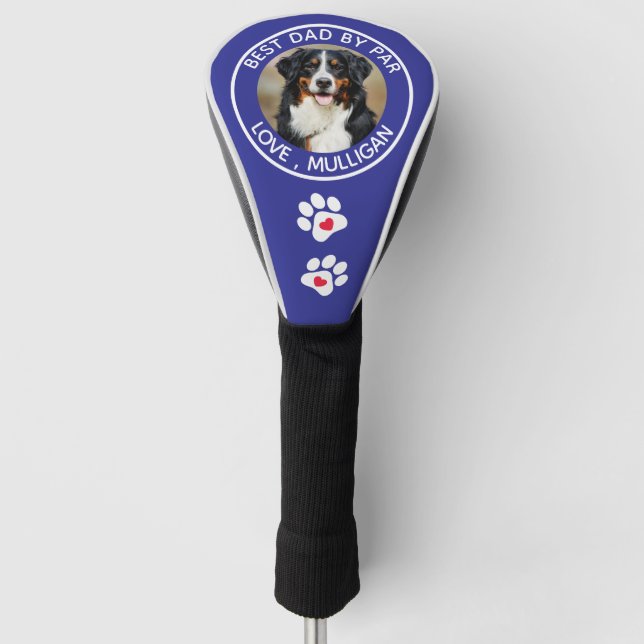 Custom Dog Photo Best Dad By Par Black White Golf Head Cover (Front)