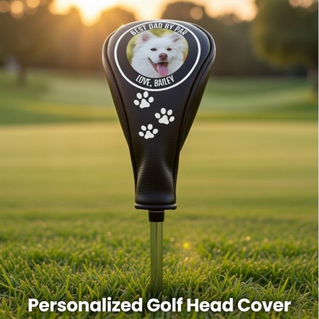Custom Dog Photo Best Dad By Par Black White Golf Head Cover (Creator Uploaded)