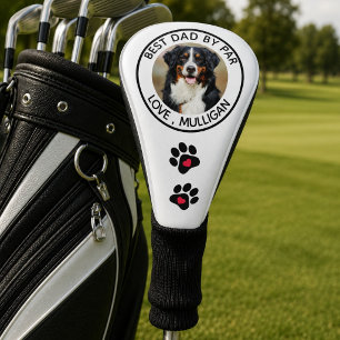 Custom Dog Photo Best Dad By Par Black White Golf Head Cover