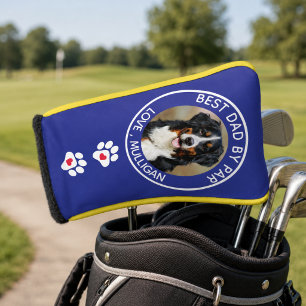 Custom Dog Photo Best Dad By Par Black White Golf Head Cover