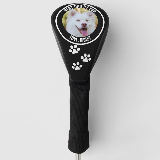 Custom Dog Photo Best Dad By Par Black White Golf Head Cover (Front)