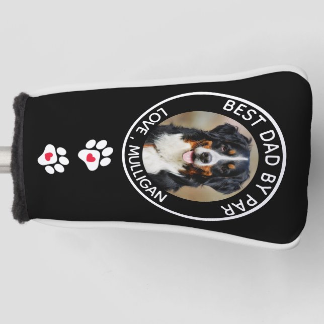Custom Dog Photo Best Dad By Par Black White Golf Head Cover (Front)