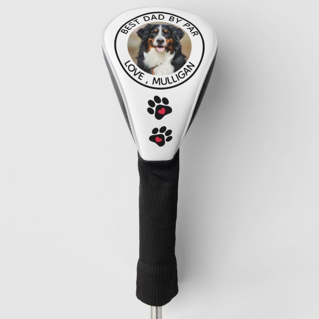 Custom Dog Photo Best Dad By Par Black White Golf Head Cover (Front)