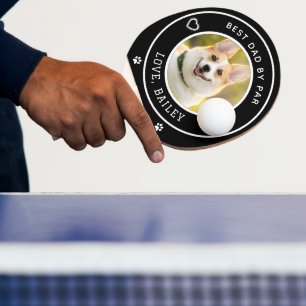 Custom Dog Photo Best Dad By Par Black White  Ping Pong Paddle