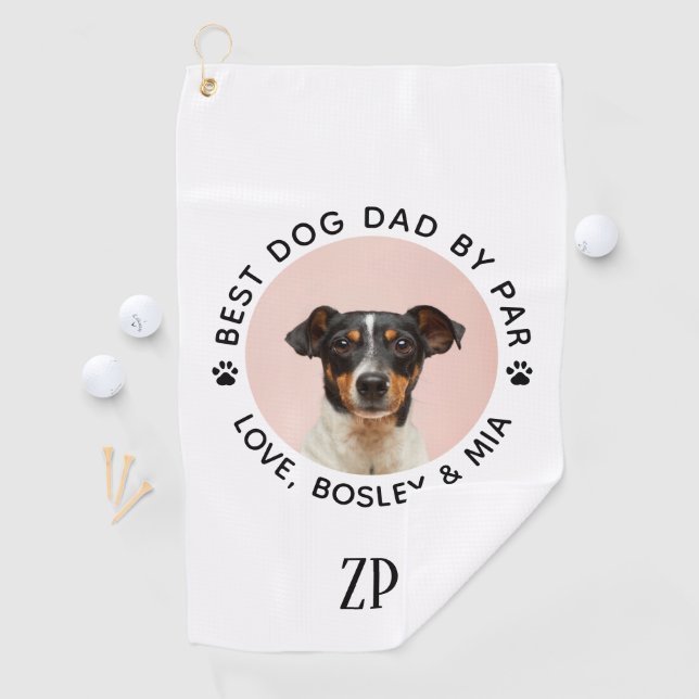 Custom Dog Photo Best Dad By Par Monogram Golf Towel (InSitu)