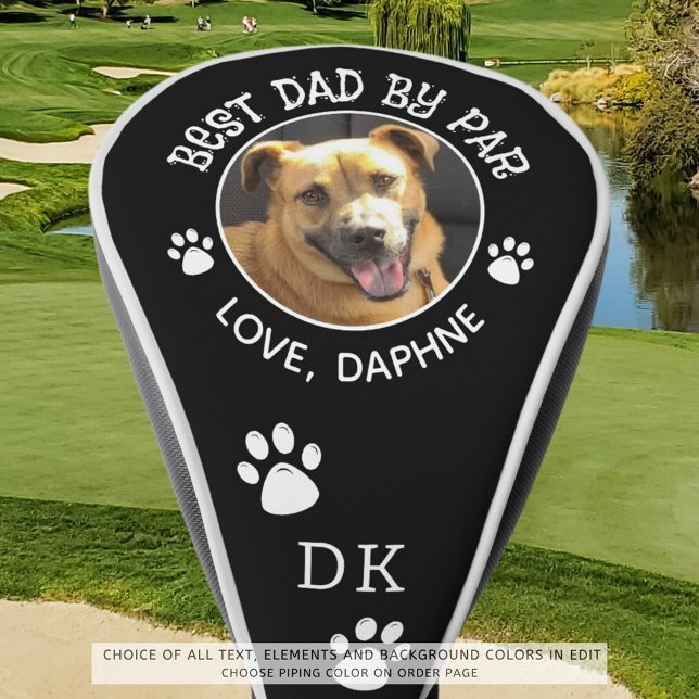 Custom Dog Photo BEST DAD BY PAR Monogram Pawprint Golf Head Cover (Creator Uploaded)