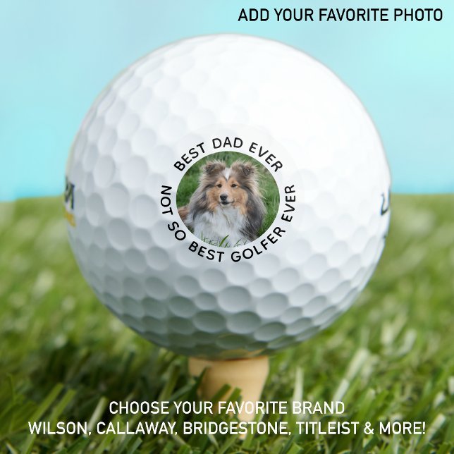 Custom Dog Photo Best Dad Ever Black White Golf Balls (Creator Uploaded)