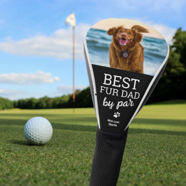 Custom Dog Photo Best Fur Dad by Par  Golf Head Cover (Best fur dad by par, golf club cover with photo.)