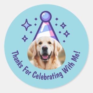Custom Dog Photo Birthday Thanks Party Hat Favors Classic Round Sticker