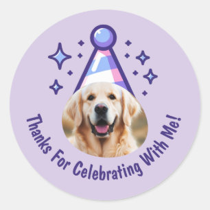 Custom Dog Photo Birthday Thanks Party Hat Favours Classic Round Sticker