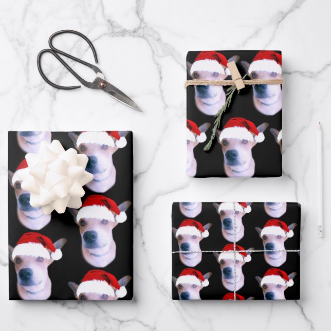 Custom Dog Photo Christmas Wrapping Paper Sheet (Front)