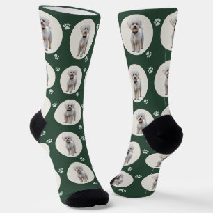 Custom Dog Photo Classic Hunter Green Paw Print Socks