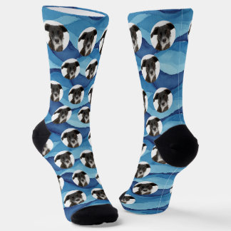 Custom Dog Photo Coastal and Moody Blues Socks